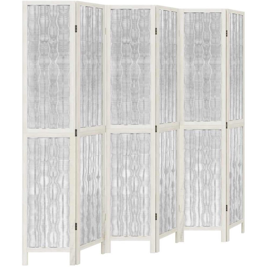 vidaXL - Kamerscherm - met - 6 - panelen - massief - paulowniahout - wit vidaXL - Kamerscherm - met - 6 - panelen - massief - paulowniahout - wit afbeelding 1
