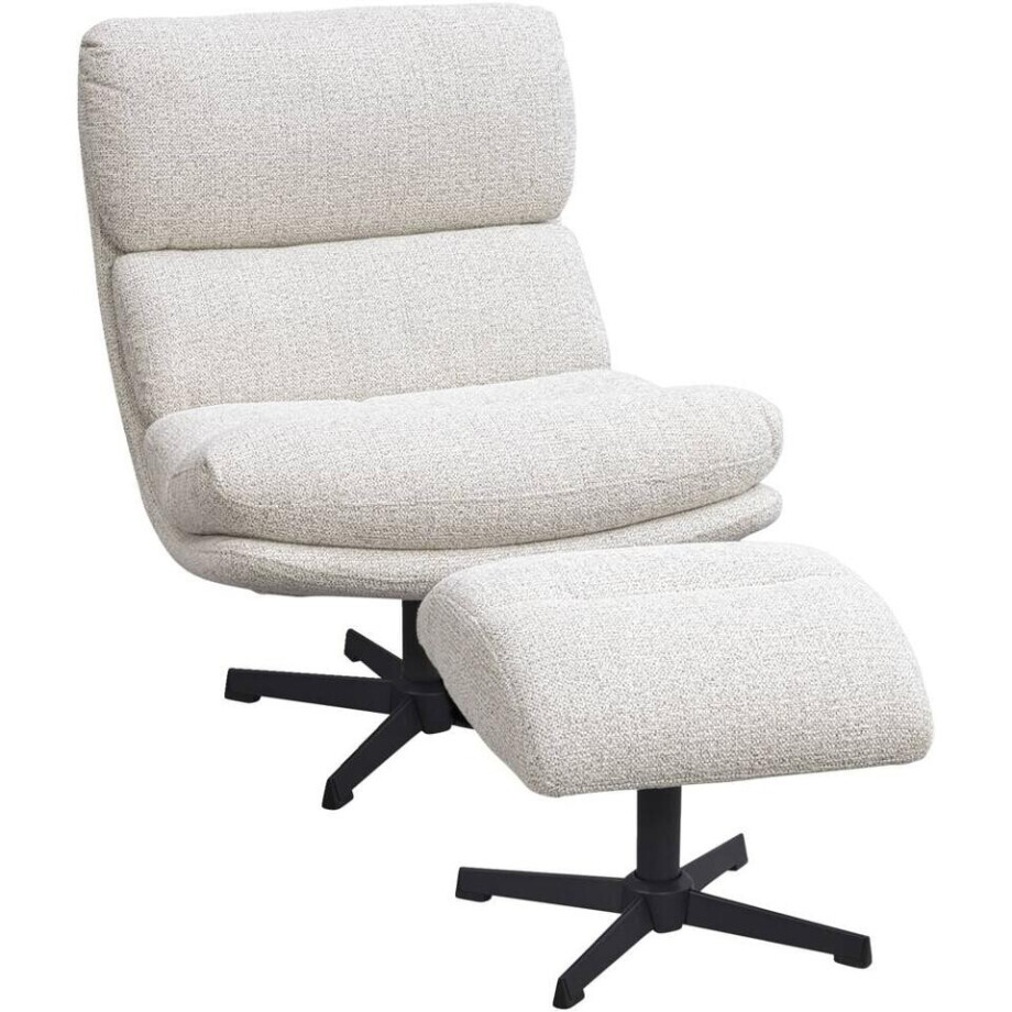 Leen Bakker - Fauteuil Bobbi Incl. Hocker - Greige - Stof - Grijs#Beige afbeelding 1