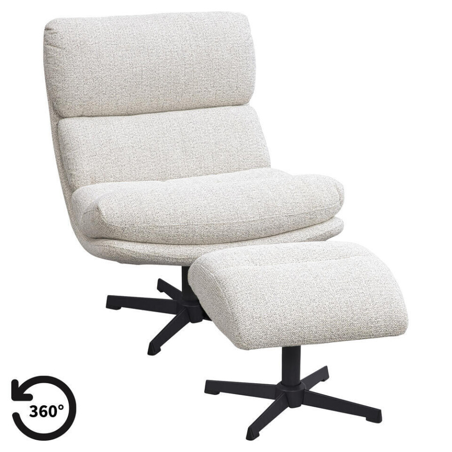 Leen Bakker - Fauteuil Bobbi Incl. Hocker - Greige - Stof - Grijs#Beige afbeelding 1