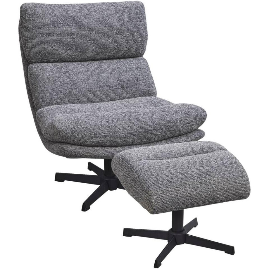 Leen Bakker - Fauteuil Bobbi Incl. Hocker - Antraciet - Stof - Grijs afbeelding 1