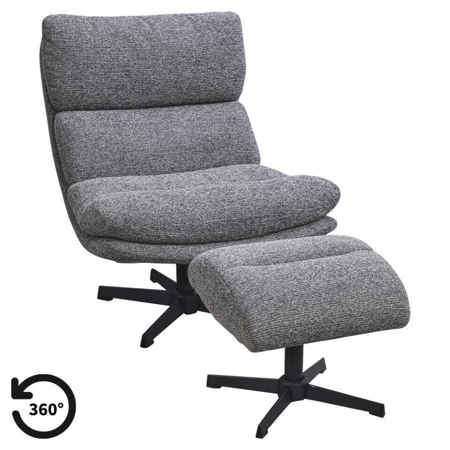 Leen Bakker - Fauteuil Bobbi Incl. Hocker - Antraciet - Stof - Grijs afbeelding 1