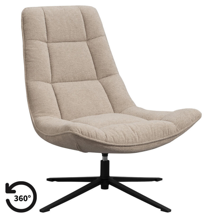 Leen Bakker - Draaifauteuil Emily - Zand - Polyester - Beige - 82x93x101 Cm Leen Bakker - Draaifauteuil Emily - Zand - Polyester - Beige - 82x93x101 Cm afbeelding 1