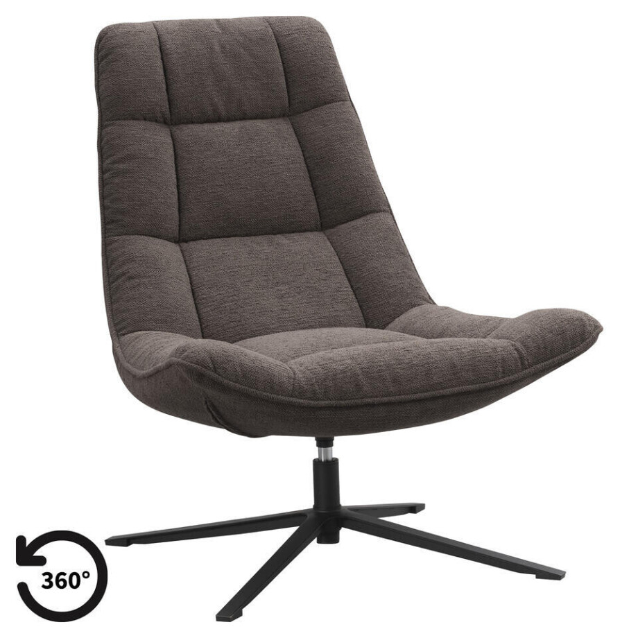 Leen Bakker - Draaifauteuil Emily - Donker - Polyester - Bruin - 82x93x101 Cm Leen Bakker - Draaifauteuil Emily - Donker - Polyester - Bruin - 82x93x101 Cm afbeelding 1