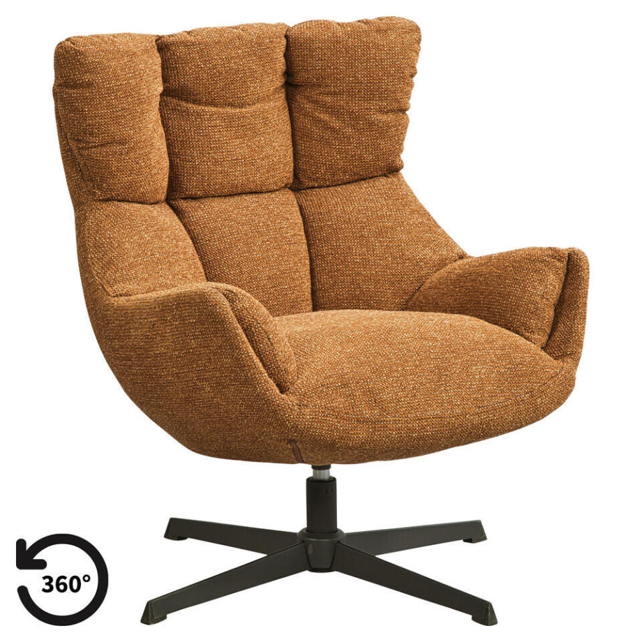 Leen Bakker - Draaifauteuil Hidde - Terra - Stof - Bruin - 79x72x89 Cm Leen Bakker - Draaifauteuil Hidde - Terra - Stof - Bruin - 79x72x89 Cm afbeelding 1