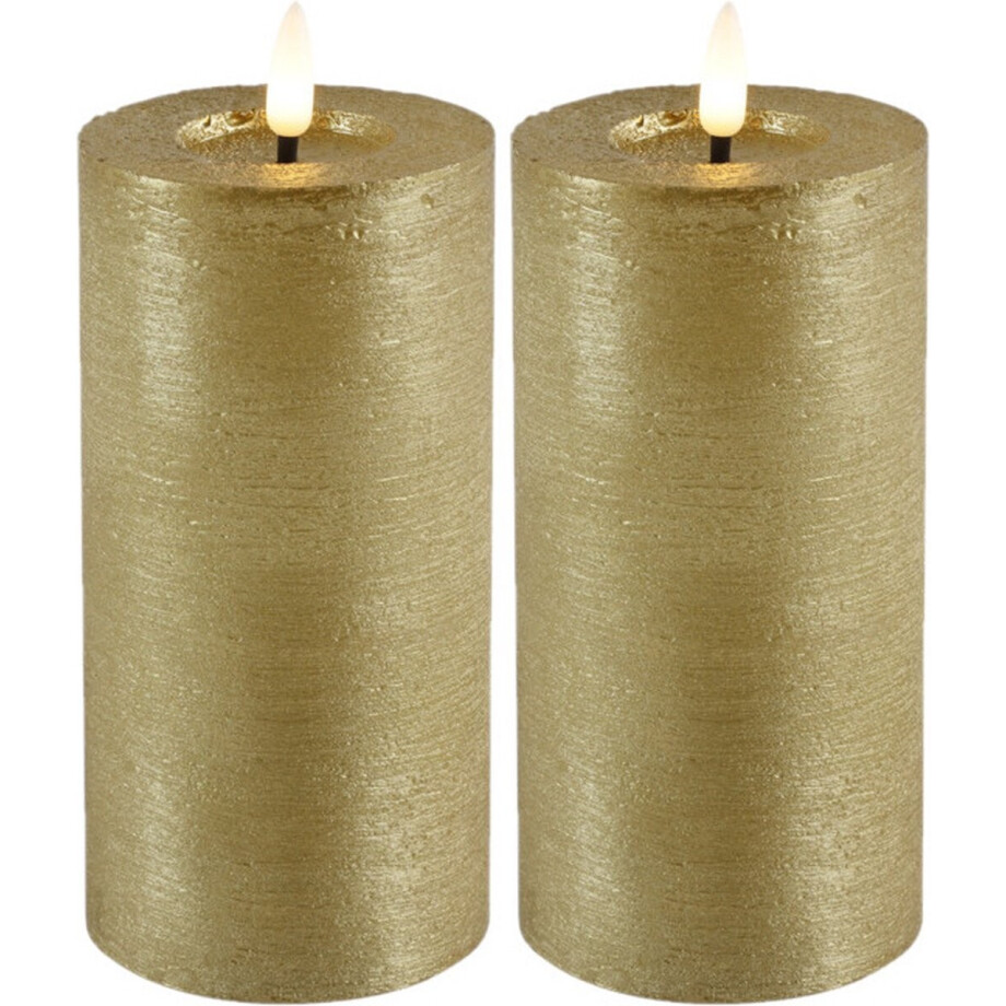 Countryfield Lyon LED kaarsen/stompkaarsen - 2x - goud - D7,5 x H15 cm - timer afbeelding 1