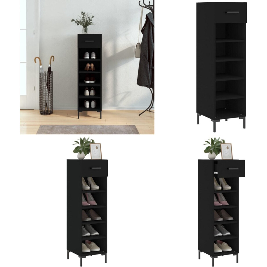 vidaXL Schoenenkast 30x35x105 cm bewerkt hout zwart - Schoenenrek - Schoenenrekken - Opbergrek Voor Schoenen - Schoenenkast vidaXL Schoenenkast 30x35x105 cm bewerkt hout zwart - Schoenenrek - Schoenenrekken - Opbergrek Voor Schoenen - Schoenenkast afbeelding 1