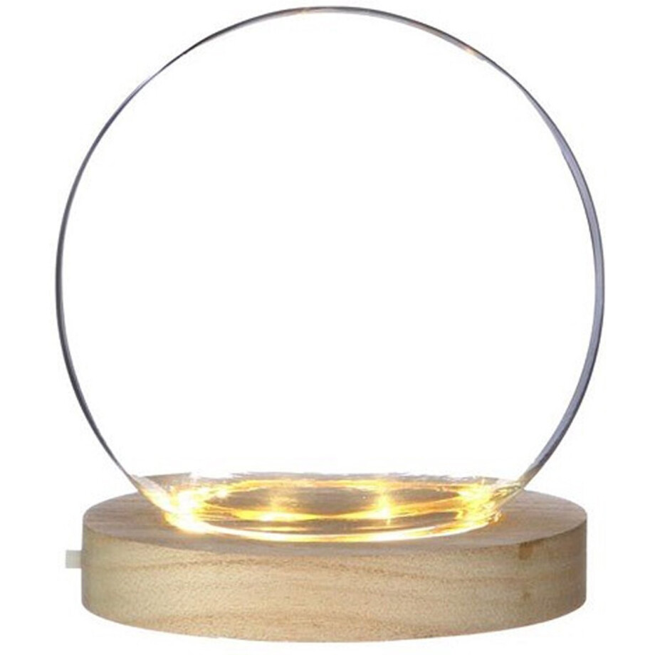 Ideas 4 Seasons Decoratie stolp - glas - houten plateau - LED verlichting - D13 x H13 cm Ideas 4 Seasons Decoratie stolp - glas - houten plateau - LED verlichting - D13 x H13 cm afbeelding 1