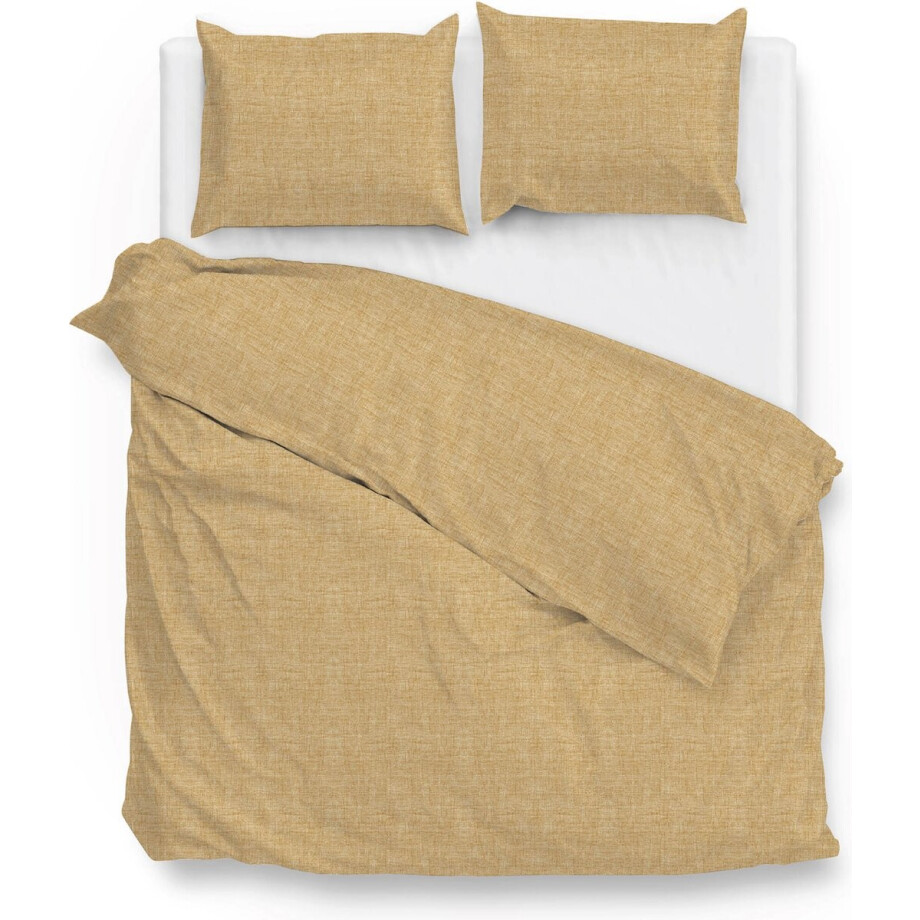 Zohome Dekbedovertrek Lino - Ochre Yellow - Dekbedovertrek 260x200/220cm - 100% Katoen - Linnen Look - Lits Jumeaux Extra Breed afbeelding 1