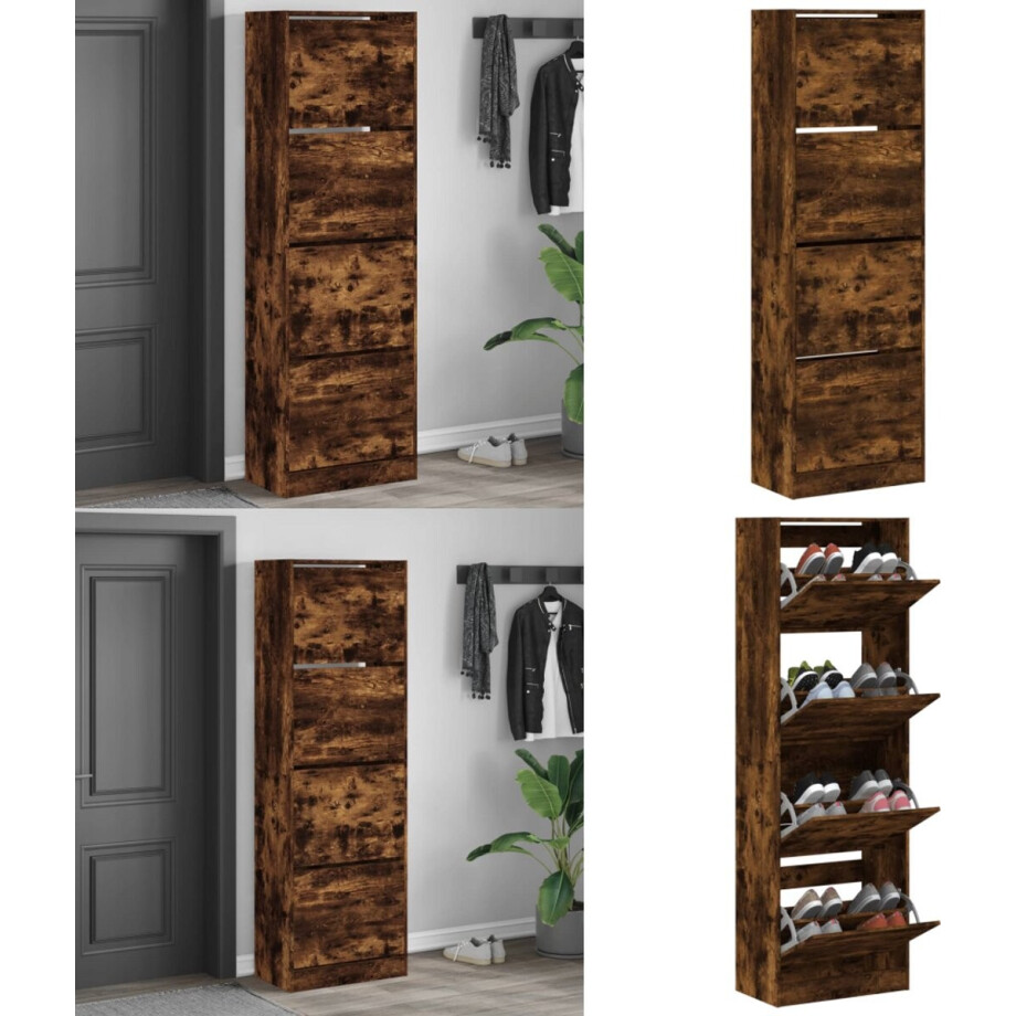 vidaXL Schoenenkast met 4 klaplades 60x34x187,5 cm gerookt eikenkleur - Schoenenkast - Schoenenkasten - Schoenenrek - Schoenen Kast vidaXL Schoenenkast met 4 klaplades 60x34x187,5 cm gerookt eikenkleur - Schoenenkast - Schoenenkasten - Schoenenrek - Schoenen Kast afbeelding 1
