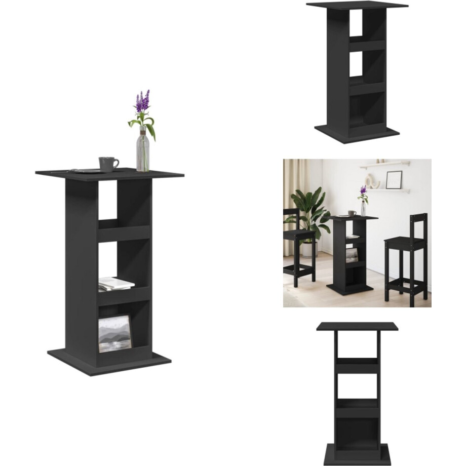 vidaXL Bartafel - Bartafels - Statafel - Statafeltje - Bartafel met opbergruimte 60x60x102 cm bewerkt hout zwart afbeelding 1