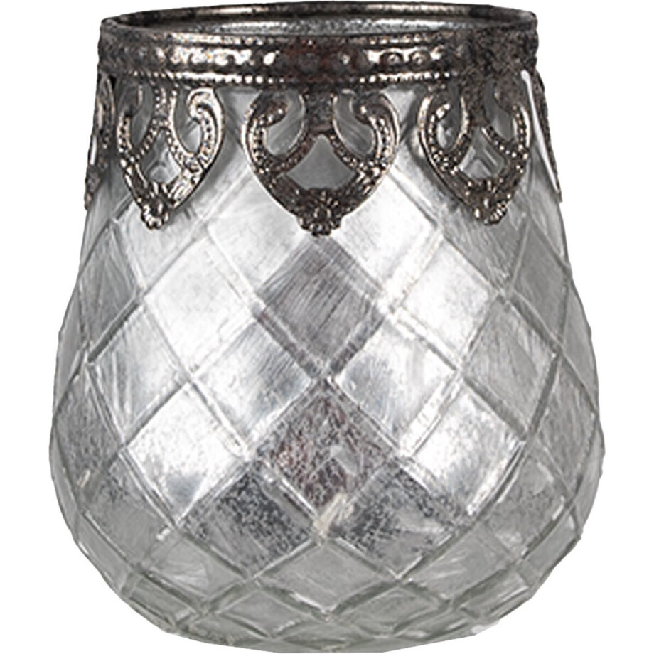 Clayre & Eef Theelichthouder Ø 9x11 cm Zilverkleurig Glas Clayre & Eef Theelichthouder Ø 9x11 cm Zilverkleurig Glas afbeelding 1