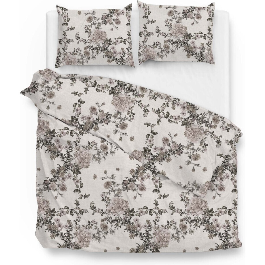 Zohome Dekbedovertrek Ruffina - Bedlinnen met Bladeren print - 200x220 - Taupe - Dekbedhoes van 100% Katoen afbeelding 1