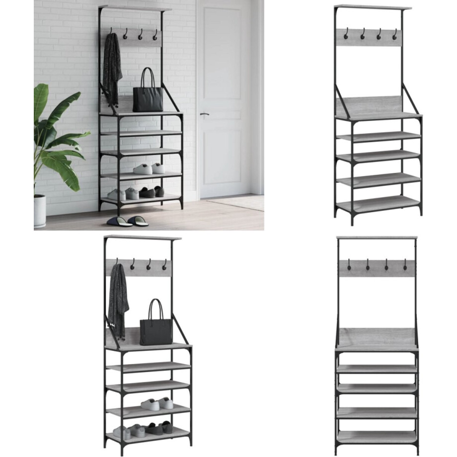 vidaXL Kledingrek met schoenenrek 70x34x184 cm grijs sonoma eikenkleur - Kledingrek - Kledingrekken - Kleren Rek - Rek Voor Kleding afbeelding 1