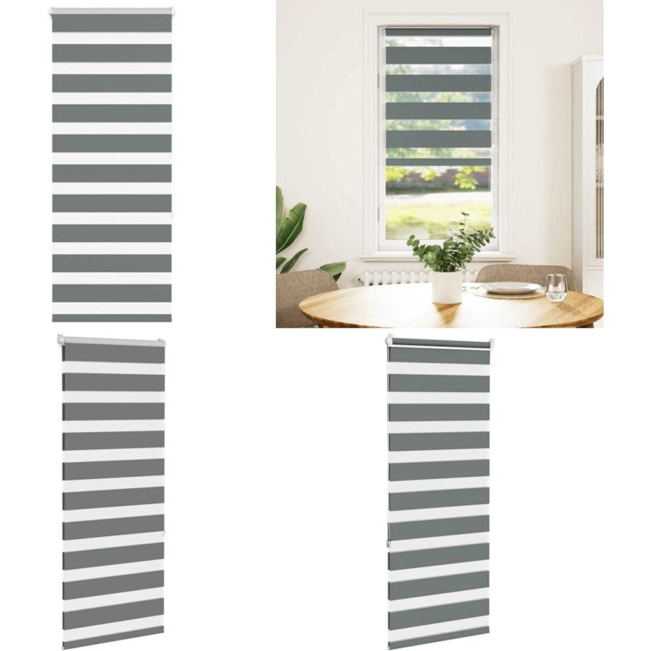 vidaXL Zebra rolgordijn 65x150 cm stofbreedte 60,9 cm donkergrijs - Zebra Jaloezie - Zebra Jaloezieën - Zebra Rolgordijn - Dubbel Rolgordijn afbeelding 1