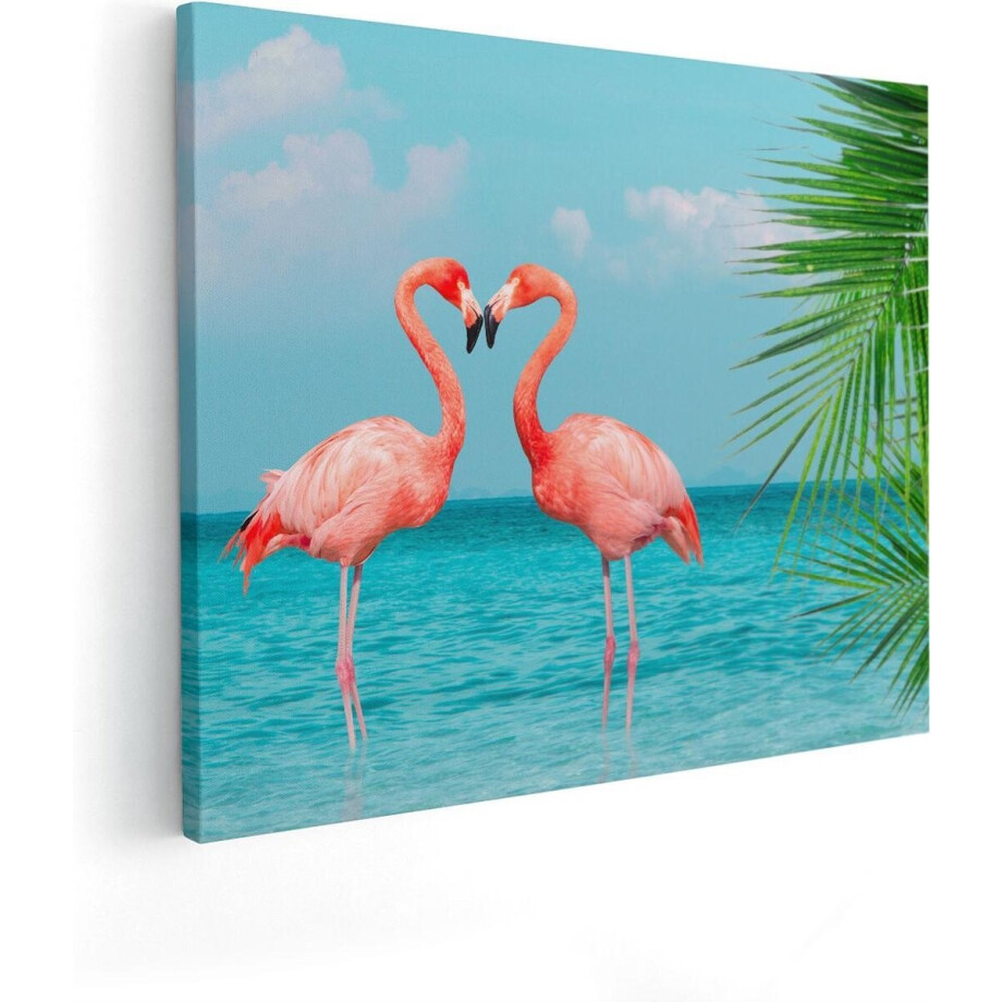 Artaza Canvas Schilderij Twee Flamingo's in een Hart Vorm in het Water - 100x80 - Groot - Foto Op Canvas - Canvas Print afbeelding 1