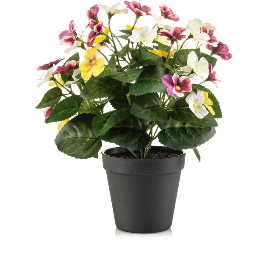 Emerald - Kunstplant Viooltje in pot 29cm wit/paars/geel - Kunstplant voor binnen Emerald - Kunstplant Viooltje in pot 29cm wit/paars/geel - Kunstplant voor binnen afbeelding 1
