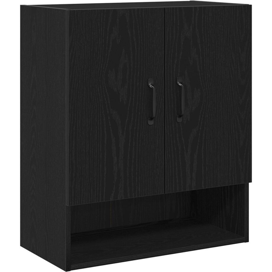 vidaXL - Wandkast - 60 - x - 30 - x - 70 - cm - Bewerkt - hout - Zwart - Eiken afbeelding 1
