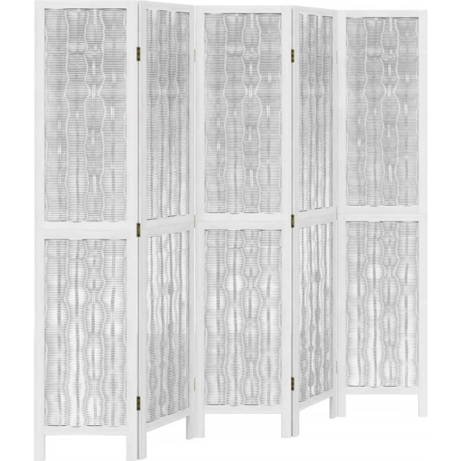 vidaXL - Kamerscherm - met - 5 - panelen - massief - paulowniahout - wit afbeelding 1
