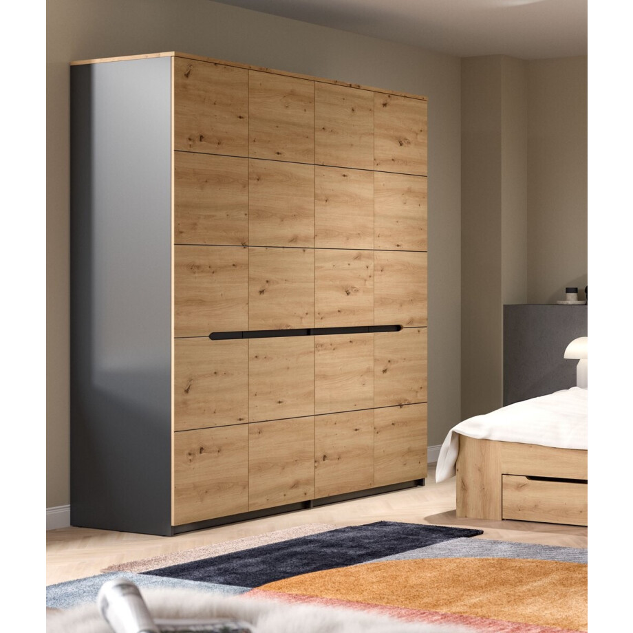 4-deurs kledingkast in basaltgrijs - Ruime opbergoplossing voor je slaapkamer - 180x198x59cm 4-deurs kledingkast in basaltgrijs - Ruime opbergoplossing voor je slaapkamer - 180x198x59cm afbeelding 1