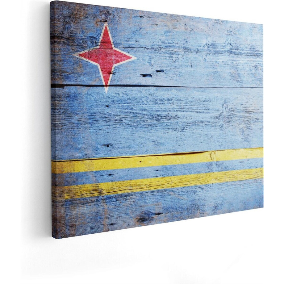 Artaza Canvas Schilderij Aruba Vlag op Hout - 50x40 - Foto Op Canvas - Canvas Print afbeelding 1