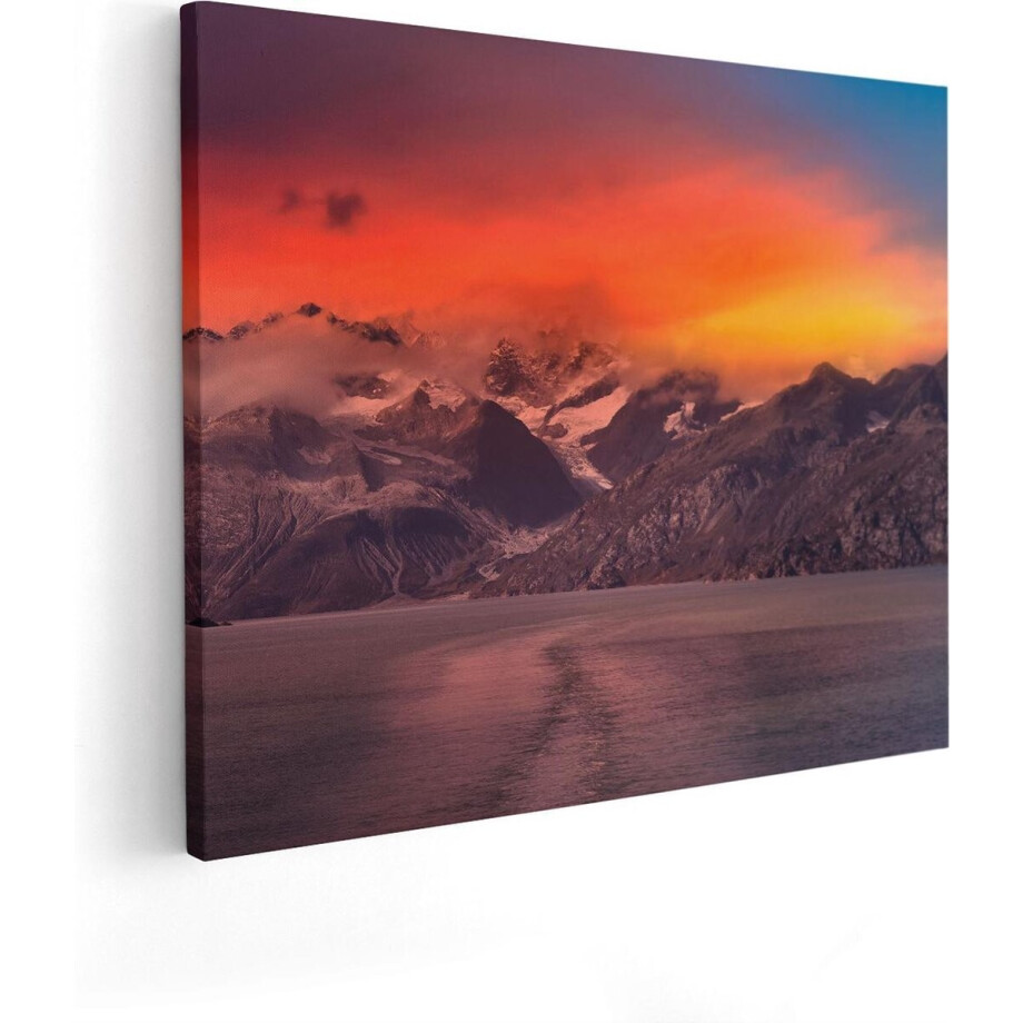 Artaza Canvas Schilderij Bergen Landschap - 50x40 cm - Wanddecoratie Zonsondergang - Muurdecoratie Natuur - Kamer Accessoires afbeelding 1