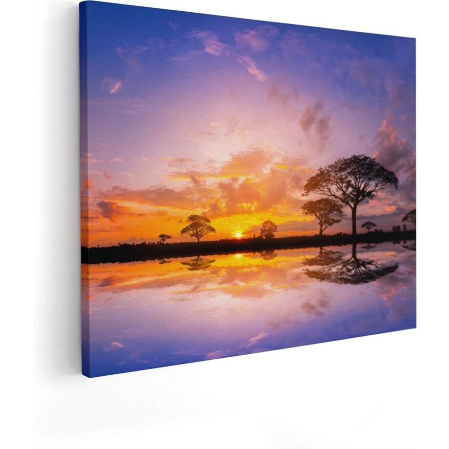 Artaza Canvas Schilderij Boom - 50x40 cm - Wanddecoratie Zonsondergang - Muurdecoratie Afrika - Kamer Accessoires Bos afbeelding 1