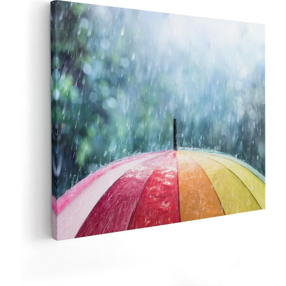 Artaza Canvas Schilderij Kleurrijke Paraplu In De Regen - 50x40 cm - Wanddecoratie Regenboog - Muurdecoratie Woonkamer - Kamer Accessoires afbeelding 1