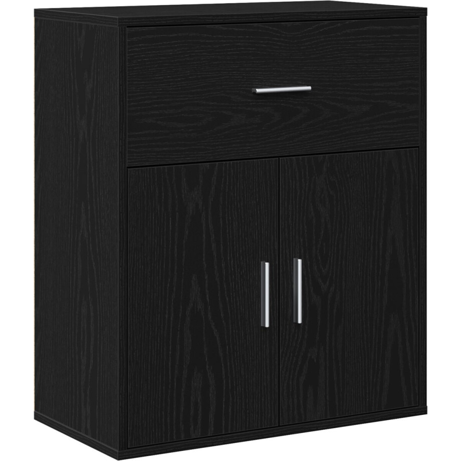 vidaXL - Dressoir - met - lade - Zwart - Eiken - 60 - x - 31 - x - 70 - cm - Bewerkt - hout afbeelding 1