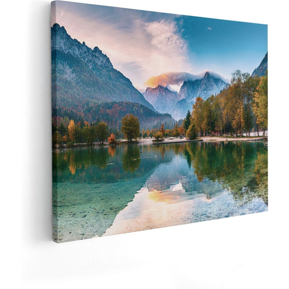 Artaza Canvas Schilderij Meer In De Bergen Met Een Geit Standbeeld - 50x40 - Foto Op Canvas - Canvas Print afbeelding 1
