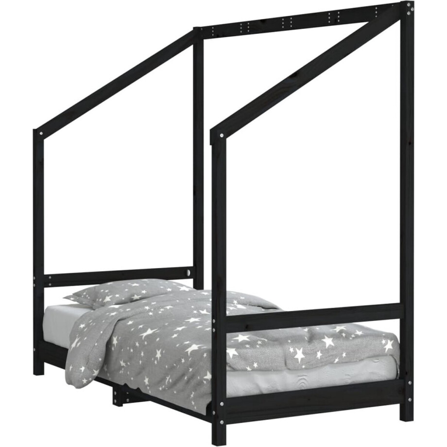 vidaXL - Kinderbedframe - 80x160 - cm - massief - grenenhout - zwart afbeelding 1