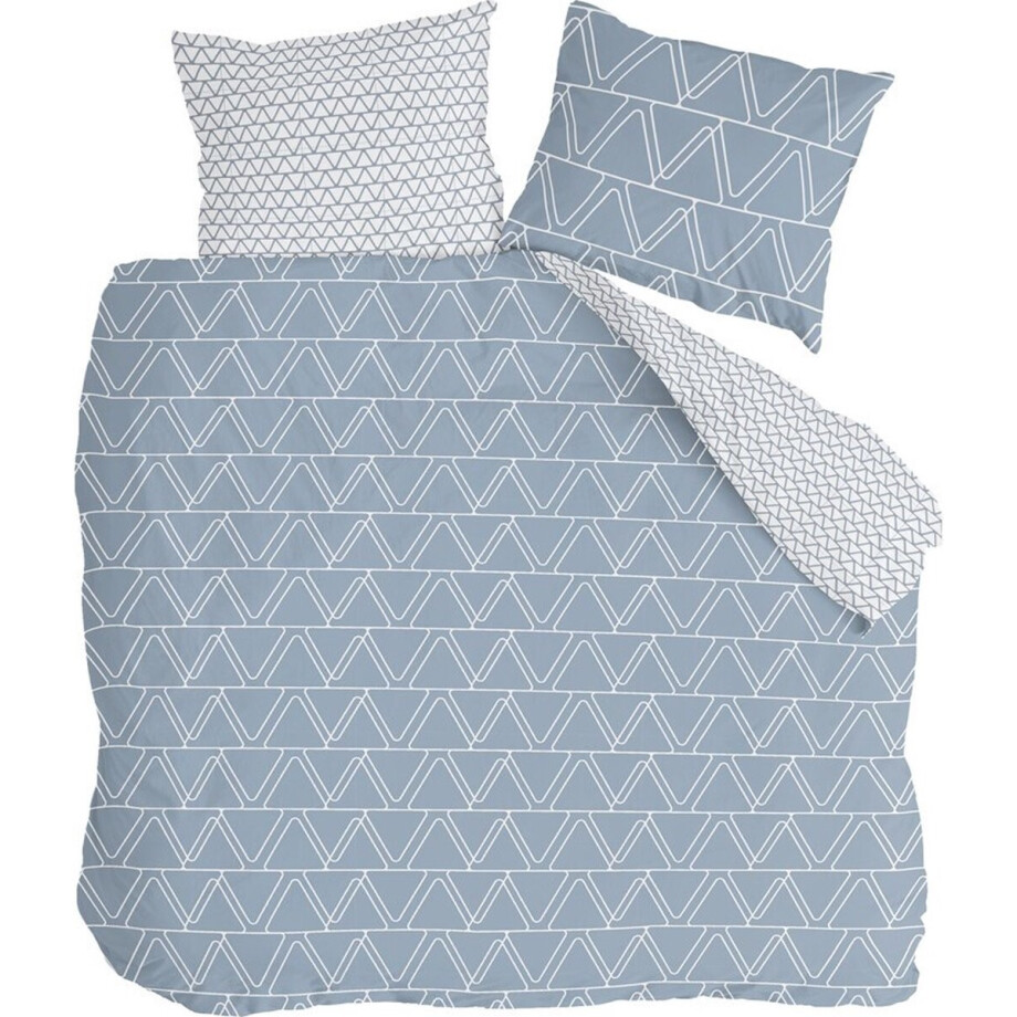 Customer Label Byrklund Dekbedovertrek Just Blocks - 240x220 - 100% Katoen - Blauw / Wit afbeelding 1