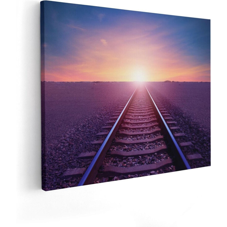 Artaza Canvas Schilderij Rails Spoorweg In De Woestijn Bij Zonondergang - 50x40 - Foto Op Canvas - Canvas Print afbeelding 1