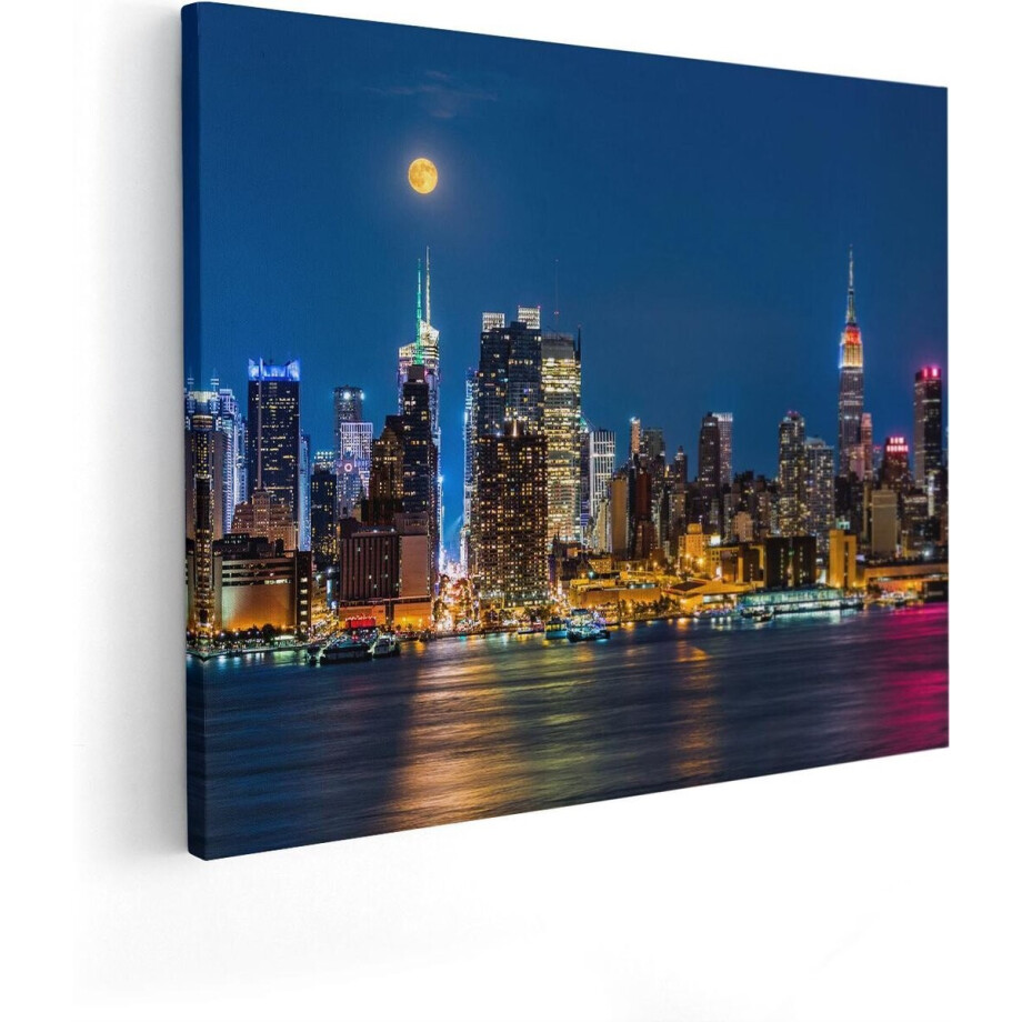 Artaza Canvas Schilderij Skyline Manhattan - 50x40 cm - Wanddecoratie Stad Bij Nacht - Muurdecoratie New York - Kamer Accessoires Artaza Canvas Schilderij Skyline Manhattan - 50x40 cm - Wanddecoratie Stad Bij Nacht - Muurdecoratie New York - Kamer Accessoires afbeelding 1