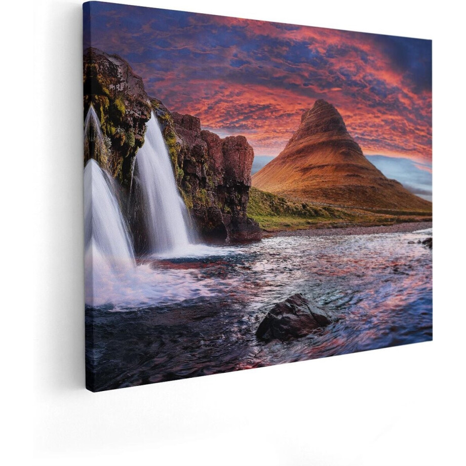 Artaza Canvas Schilderij Waterval Bij Een berg - 50x40 - Foto Op Canvas - Canvas Print afbeelding 1
