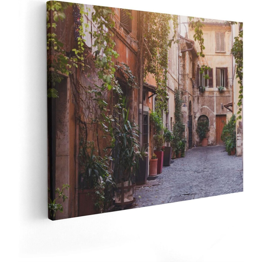 Artaza Canvas Schilderij Straatje in Rome met Groene Planten - 50x40 - Foto Op Canvas - Canvas Print afbeelding 1
