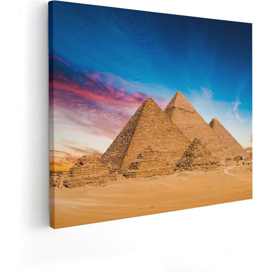 Artaza Canvas Schilderij Piramides Egypte - 100x80 cm - Groot - Wanddecoratie Zonsondergang - Muurdecoratie Woestijn - Schilderijen Op Canvas afbeelding 1
