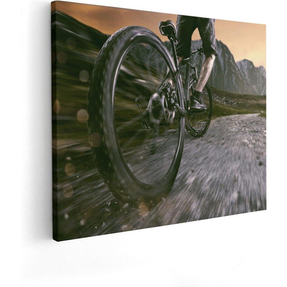 Artaza Canvas Schilderij Mountainbike - 100x80 cm - Groot - Wanddecoratie Fiets - Muurdecoratie Bergen - Schilderijen Op Canvas afbeelding 1