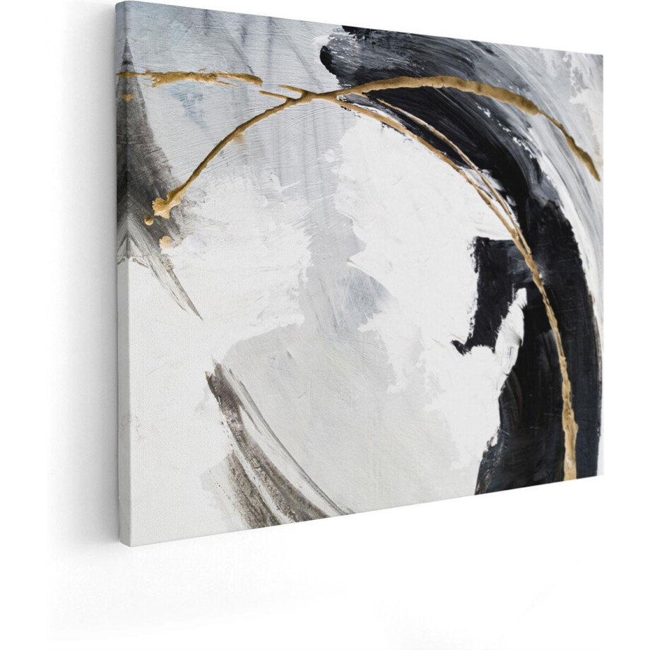 Artaza Canvas Schilderij Abstracte Kunst - Wit met Zwart en Goud - 100x80 - Groot - Foto Op Canvas - Canvas Print afbeelding 1