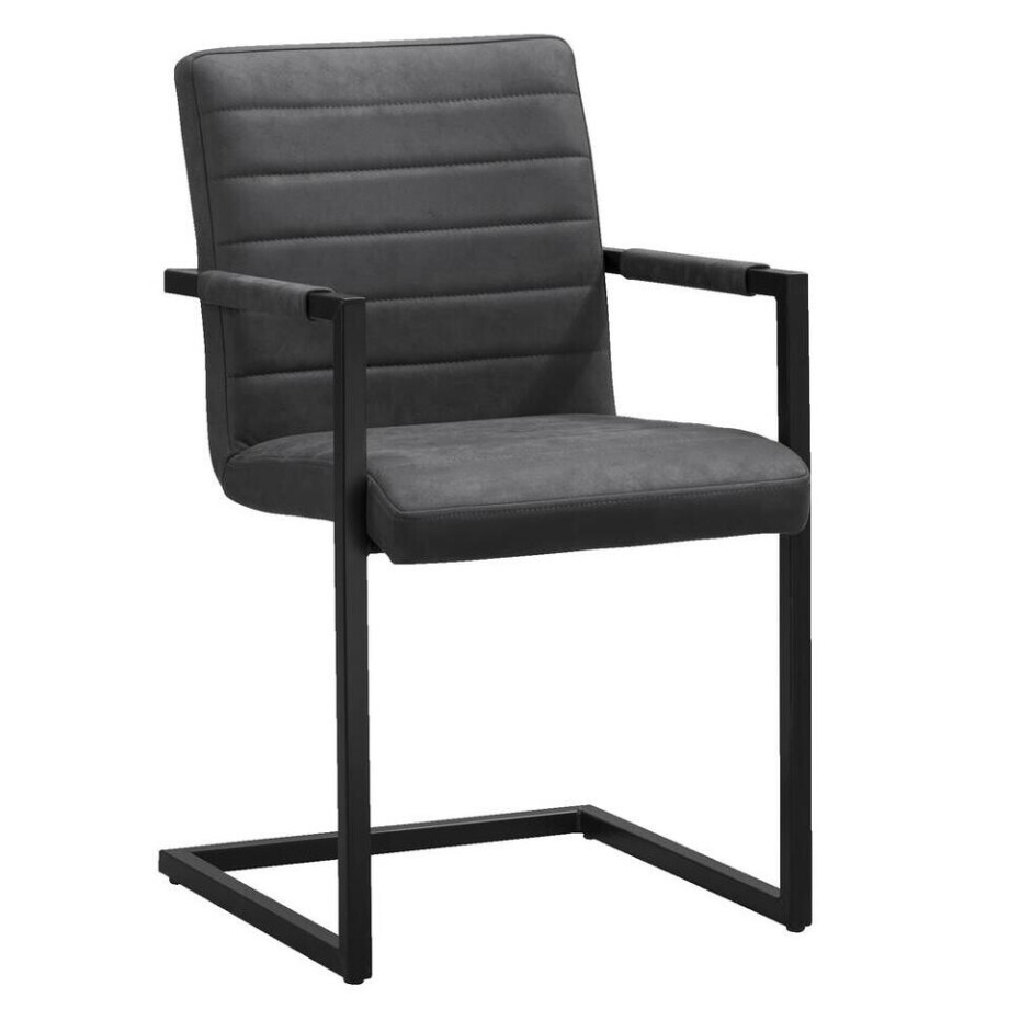 2e Halve Prijs Leen Bakker - Eetkamerstoel Lizzy - Met Armleuningen - Antraciet - Metaal/Polyester - Grijs afbeelding 1