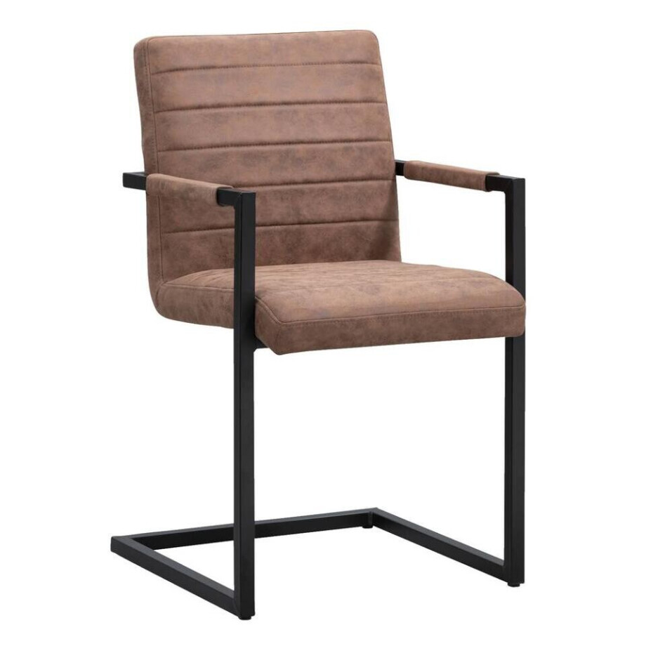 2e Halve Prijs Leen Bakker - Eetkamerstoel Lizzy - Met Armleuningen - Cognac - Polyester - Bruin 2e Halve Prijs Leen Bakker - Eetkamerstoel Lizzy - Met Armleuningen - Cognac - Polyester - Bruin afbeelding 1