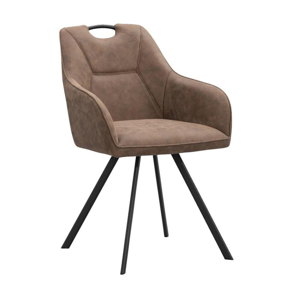 2e Halve Prijs Leen Bakker - Eetkamerstoel Jesse Met Armleuning - Cognac - Stof/Lederlook - Bruin - 65x57x88 Cm afbeelding 1