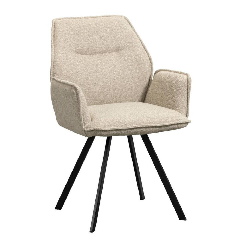 2e Halve Prijs Leen Bakker - Eetkamerstoel Raffy - Zand - Stof - Beige - 63x58x92 Cm afbeelding 1