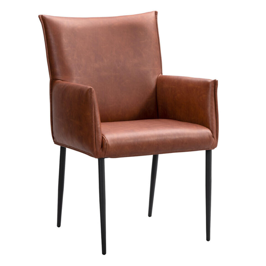 Leen Bakker - Eetkamerstoel Teun - Cognac - Kunstleder - Bruin - 58.5x64x91.5 Cm afbeelding 1