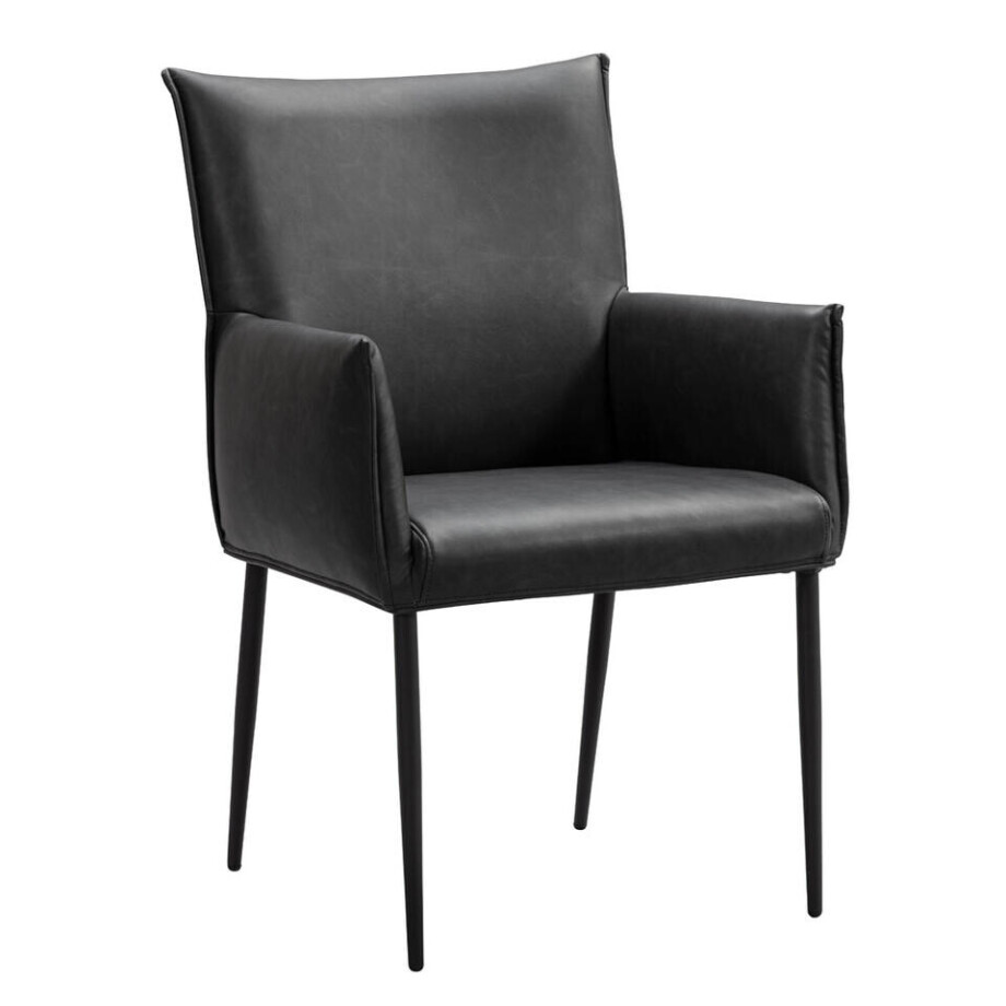 Leen Bakker - Eetkamerstoel Teun - Kunstleder - Zwart - 58.5x64x91.5 Cm afbeelding 1