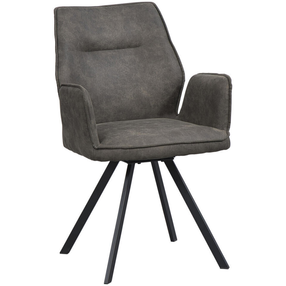 2e Halve Prijs Leen Bakker - Eetkamerstoel Raffy Met Armleuning - Antraciet - Stof - Grijs - 190x135x0.03 Cm afbeelding 1