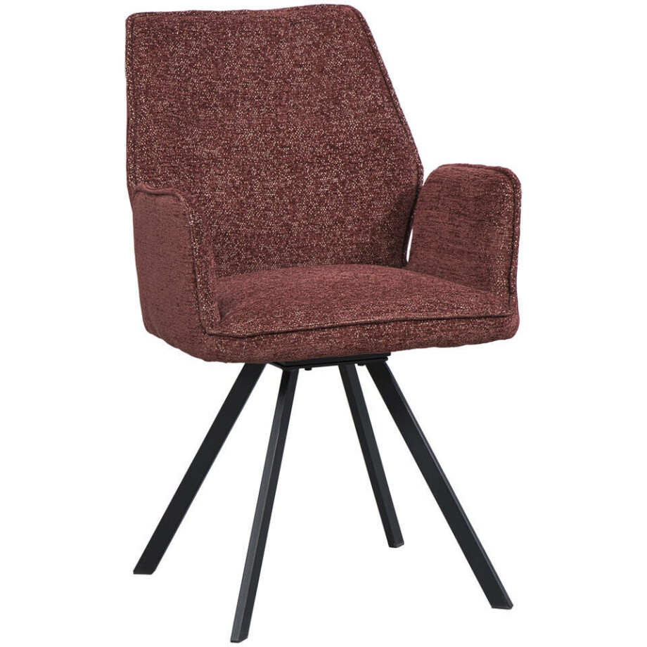 Leen Bakker - Eetkamerstoel Raffy Met Armleuning - Wijn - Stof - Rood - 58x62x92 Cm Leen Bakker - Eetkamerstoel Raffy Met Armleuning - Wijn - Stof - Rood - 58x62x92 Cm afbeelding 1