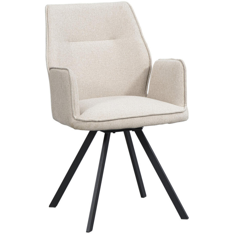 2e Halve Prijs Leen Bakker - Eetkamerstoel Raffy Met Armleuning - - Stof - Beige - 58x62x92 Cm afbeelding 1