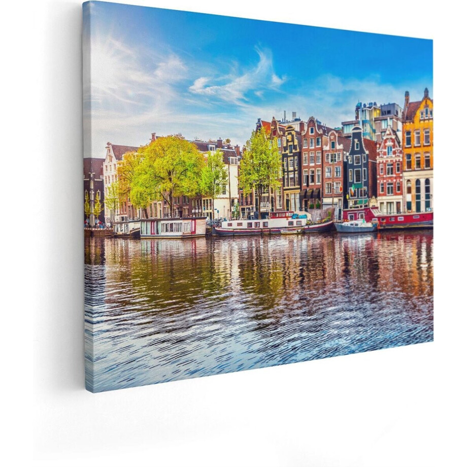 Artaza Canvas Schilderij Amsterdamse Huisjes Aan Het Water - 100x80 - Groot - Foto Op Canvas - Canvas Print afbeelding 1