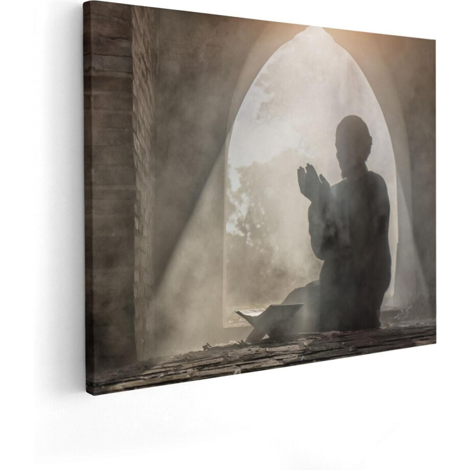 Artaza Canvas Schilderij Biddende Man In Een Oude Moskee  - 100x80 - Groot - Foto Op Canvas - Canvas Print afbeelding 1