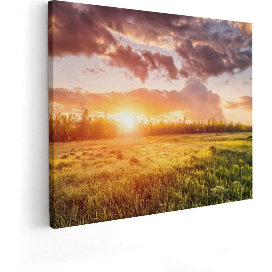 Artaza Canvas Schilderij Zonsondergang - 100x80 cm - Groot - Wanddecoratie Landschap - Muurdecoratie Natuur - Schilderijen Op Canvas Weiland afbeelding 1